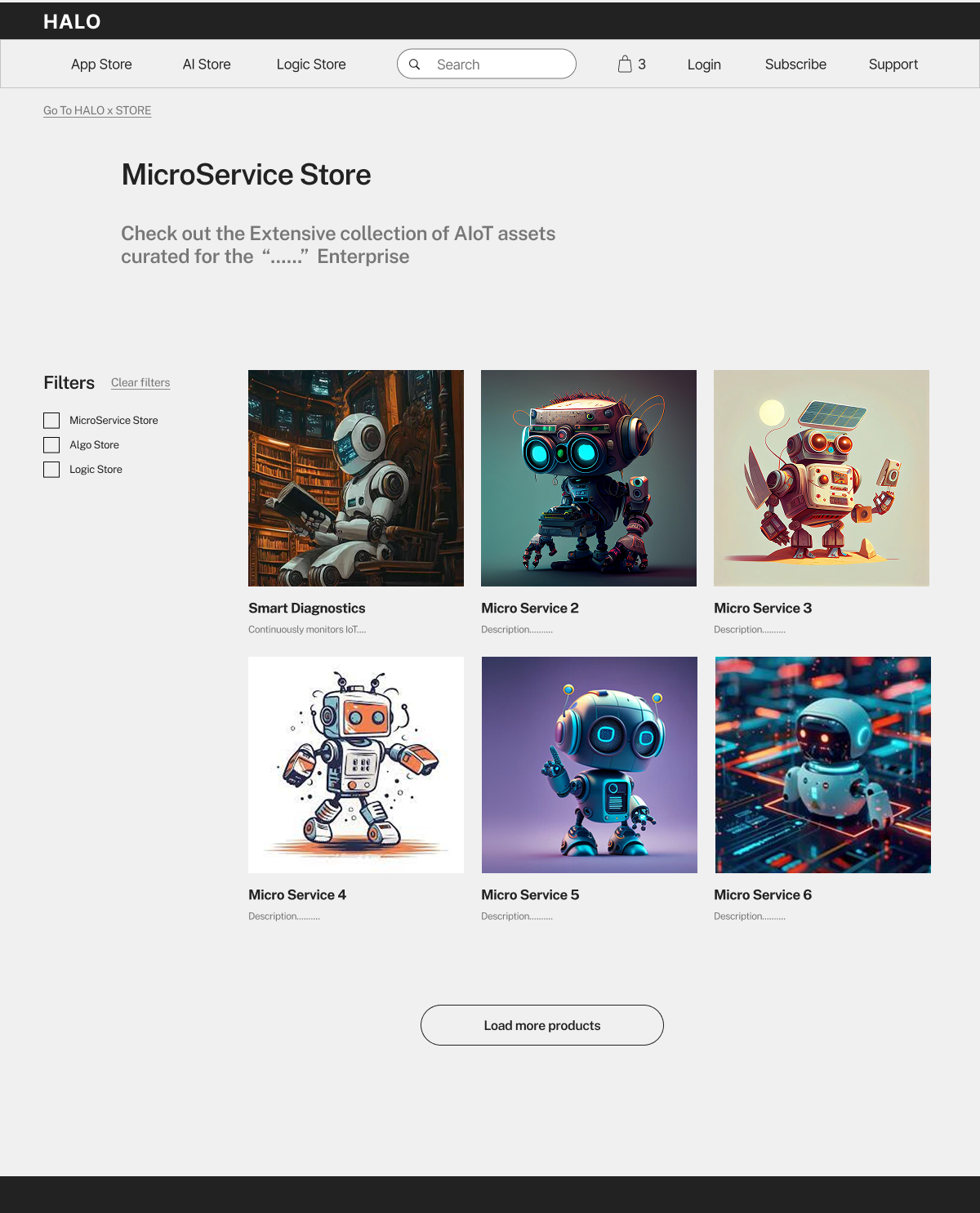 MicroService Store wireframe